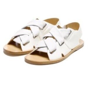 Rag & Bone Elda White Leather Sandals Criss Cross Pattern Flat Size 37